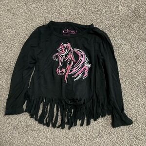 Cowgirl Hardware Black Fringe Horse Shirt